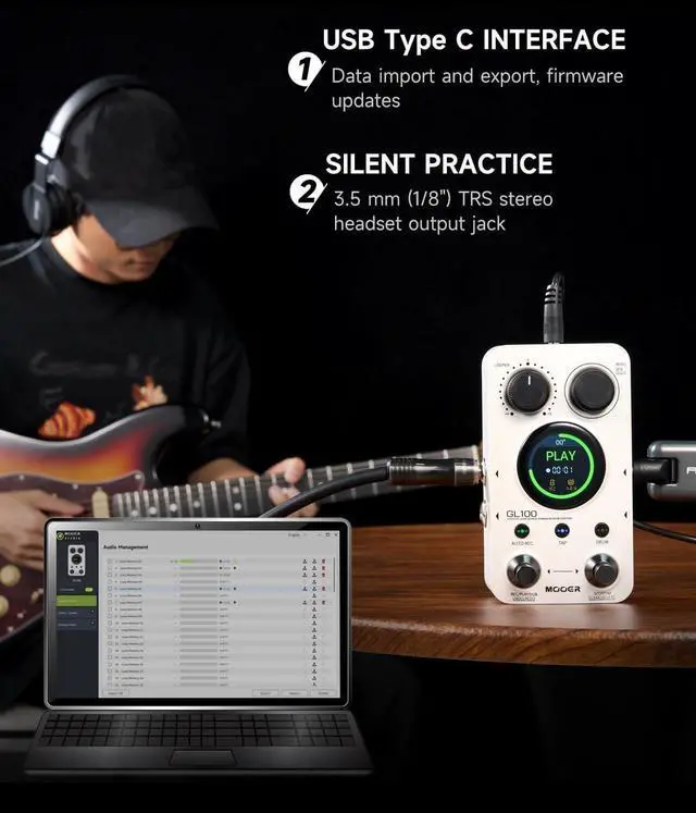 Alt view image 5 of 7 - GL100 Looper Pedal Drum Machine, 2 in 1 Drum Looper Guitar Pedal 1.3-inch Touchsreen with 300 Min in Total 100 Slots 220 Drum Grooves Auto-record Time Stretch Function Dedicated Editor Software