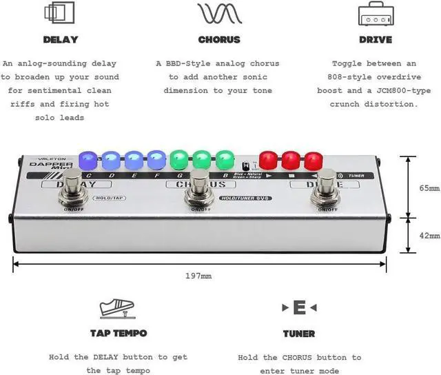 Alt view image 2 of 6 - Dapper Mini Stage Session Gigging Gear Overdrive Distortion Chorus Delay Guitar Multi-Effects Pedal