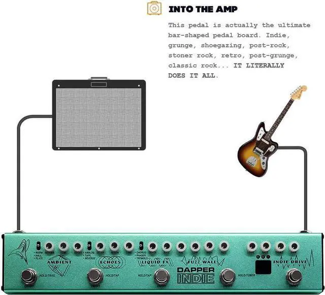 Alt view image 4 of 7 - Multi Effects Guitar Pedal Dapper Indie of Distortion Reverb Delay Chorus Fuzz And Phaser Tremolo for Indie Ambient Psychedelic Grunge Post Rock Stoner Metal Retro Alternative Tone