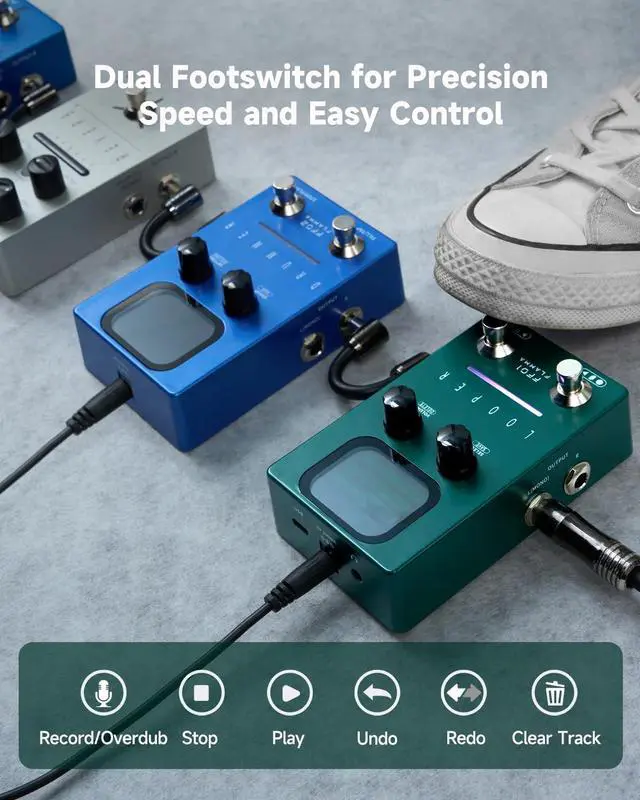 Alt view image 4 of 7 - Looper Guitar Pedal, FF01 Looper Pedal with 40 Slots 160 Mins Looping Time, Stereo Guitar Loop Pedals with Screen for Electric Guitar/Bass, Fade Out, USB Data Management