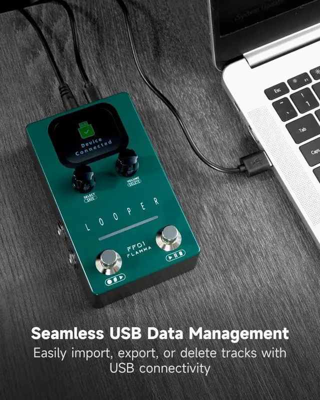 Alt view image 5 of 7 - Looper Guitar Pedal, FF01 Looper Pedal with 40 Slots 160 Mins Looping Time, Stereo Guitar Loop Pedals with Screen for Electric Guitar/Bass, Fade Out, USB Data Management