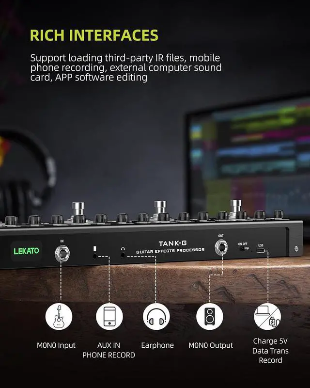 Alt view image 4 of 7 - Multi Effects Guitar Pedal, Guitar Effects Pedal with 36 Presets, Editable 4 Modules, Amp, Chorus, Delay, Reverb, IR CAB, Tuner, BT Connection, Music Recording