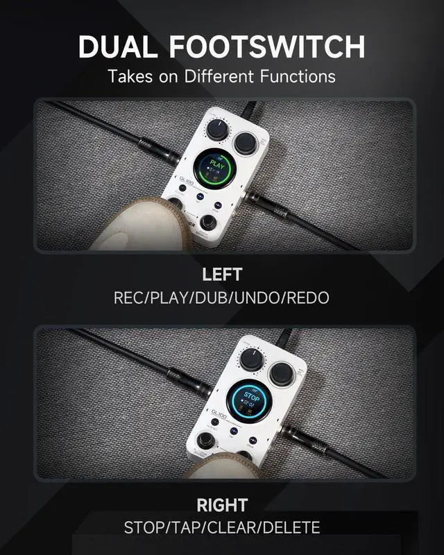 Alt view image 6 of 7 - GL100 Looper Pedal Drum Machine, 2 in 1 Drum Looper Guitar Pedal 1.3-inch Touchsreen with 300 Min in Total 100 Slots 220 Drum Grooves Auto-record Time Stretch Function Dedicated Editor Software