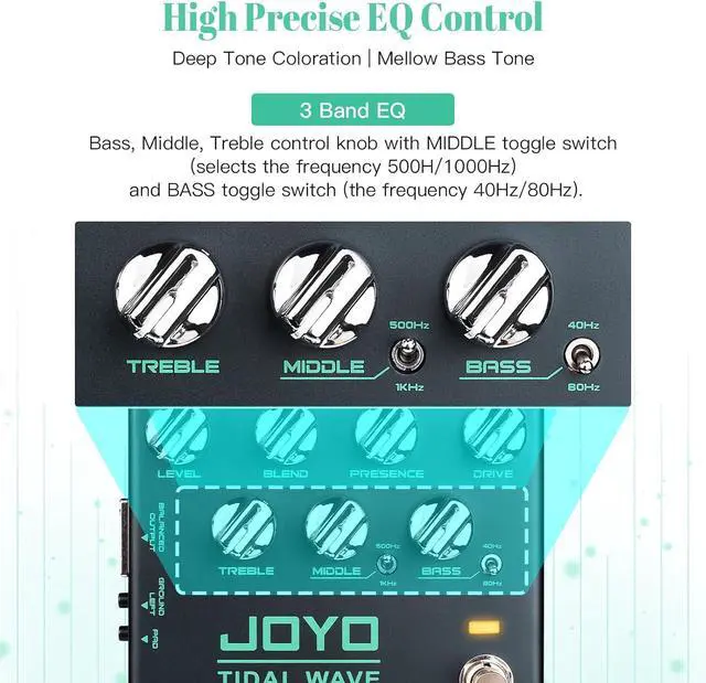 Alt view image 3 of 6 - Bass Guitar Pedals Preamp Overdrive Pedal with EQ and Noise Reduction DI Output for Pop Funk Metal Bassist Electric Guitar (TIDAL WAVE R-30)