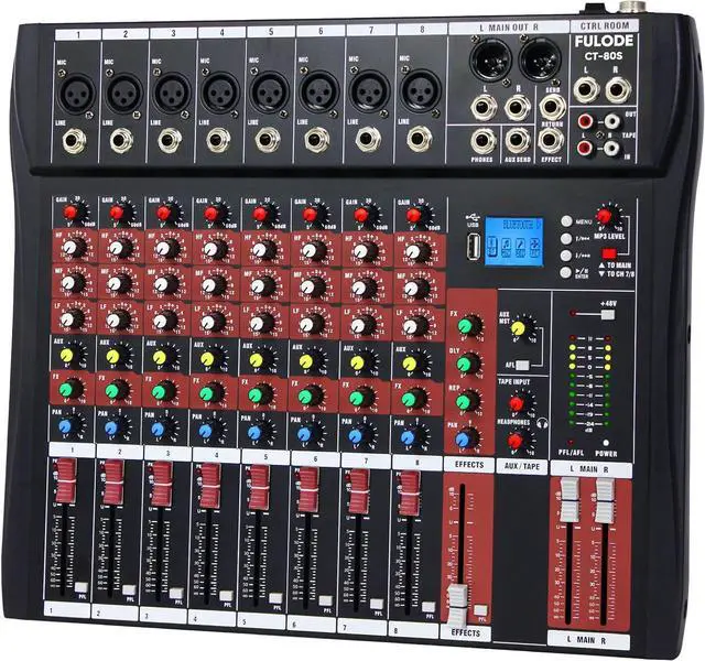 Main image of Audio Mixer 8 Channel, CT-80S Professional Sound System Mixer Board DJ Mixing Console with Reverb MP3 Player Bluetooth 48V Phantom Power Supply USB Recording for Studio Karaoke Live Music