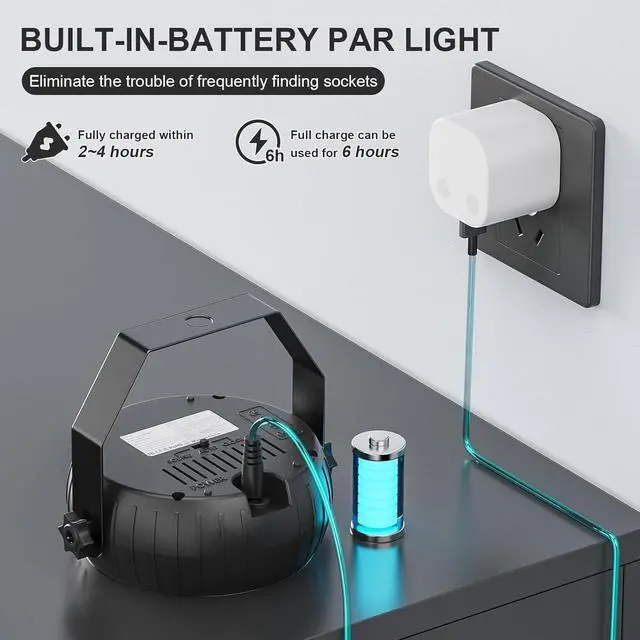 Alt view image 2 of 7 - Rechargeable Mini Par Lights, Wireless 12 RGB Battery Powered Stage Lights, Sound Activated Remote Control Par Can Uplights for Indoor Outdoor Events Wedding Party Church Club Stage Lighting (4 Pack)