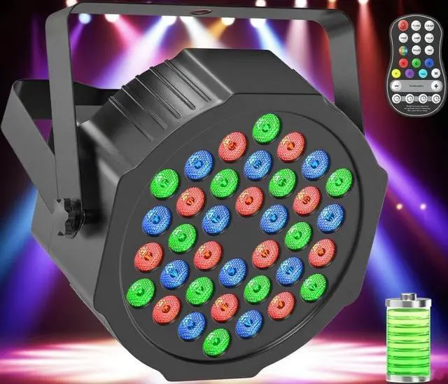 Main image of 36 LED Par Light, 36W Rechargeable Stage Lights RGB DMX Remote Control Battery Powered Uplights for Events Wedding DJ Live Show Performance Party Church