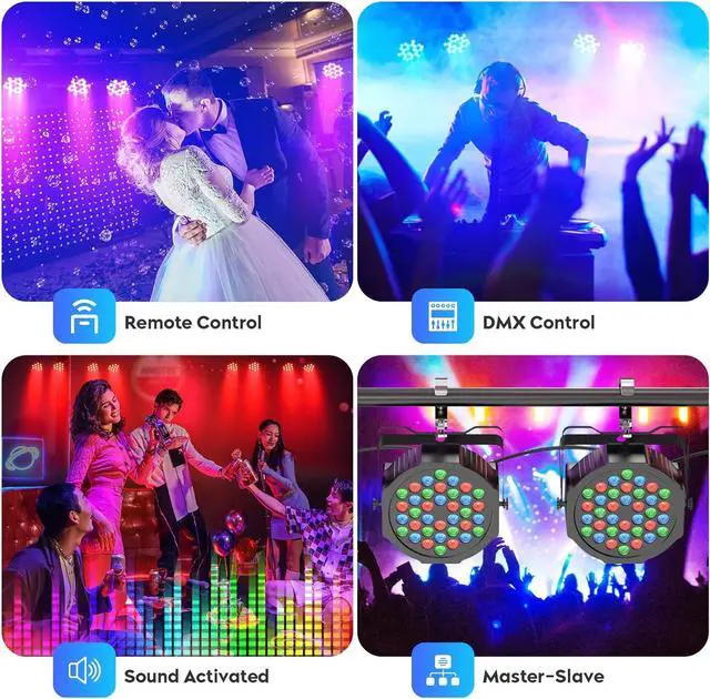 Alt view image 7 of 7 - 36 LED Par Light, 36W Rechargeable Stage Lights RGB DMX Remote Control Battery Powered Uplights for Events Wedding DJ Live Show Performance Party Church