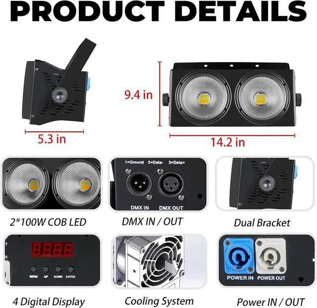 Alt view image 5 of 7 - COB Par Lights for Stage 2-Eyes LED Blinder Fresnel Flash Strobe Wash DJ Lights DMX Sound Activated 2x100W RGBWAuv 6-in-1 Audience Lighting for Church Party Disco
