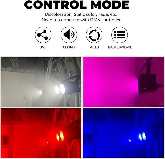 Alt view image 4 of 7 - COB Par Lights for Stage 2-Eyes LED Blinder Fresnel Flash Strobe Wash DJ Lights DMX Sound Activated 2x100W RGBWAuv 6-in-1 Audience Lighting for Church Party Disco
