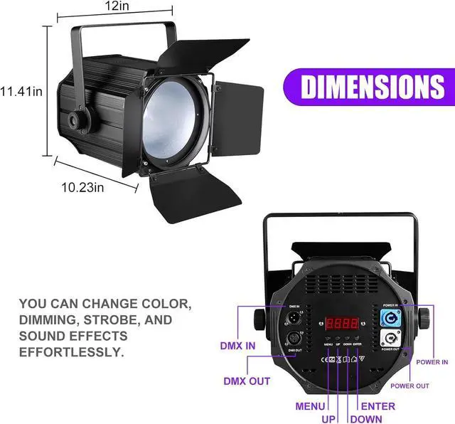Alt view image 2 of 7 - 200W COB Stage Lights with Barn Doors, RGBWA 6in1 LED Par Light with DMX512 Master-Slave Fresnel DJ Spotlight for Events DJ Disco Festival Wedding Party Wedding KTV Christmas