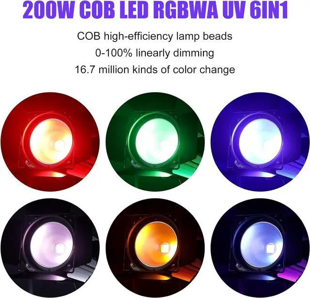 Alt view image 3 of 7 - 200W COB Stage Lights with Barn Doors, RGBWA 6in1 LED Par Light with DMX512 Master-Slave Fresnel DJ Spotlight for Events DJ Disco Festival Wedding Party Wedding KTV Christmas