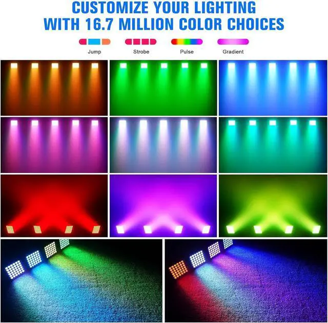 Alt view image 3 of 7 - Rechargeable Par Can Lights, 72W RGB 5200mAh Uplights Battery Powered Stage Light, Wireless DJ Lights Sound Activated with Remote & DMX Control for Festivals, Weddings, Bars, Churches, DJ (1 Pack)