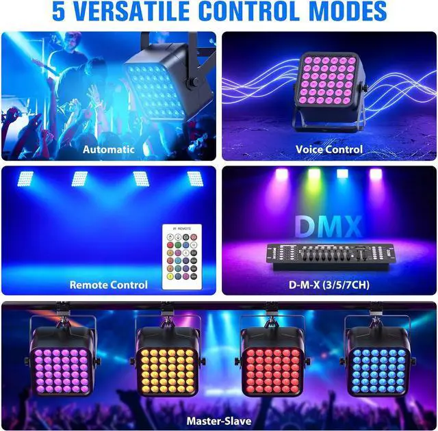 Alt view image 5 of 7 - Rechargeable Par Can Lights, 72W RGB 5200mAh Uplights Battery Powered Stage Light, Wireless DJ Lights Sound Activated with Remote & DMX Control for Festivals, Weddings, Bars, Churches, DJ (1 Pack)