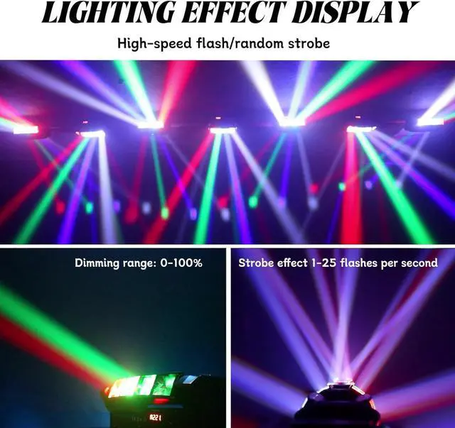 Alt view image 3 of 7 - Mini Spider Moving Head Light 8x5W Beam LED Stage Lights RGBW Sound Activated DMX-512 Control for DJ Party Bar Disco Show Wedding Event Stage Lighting