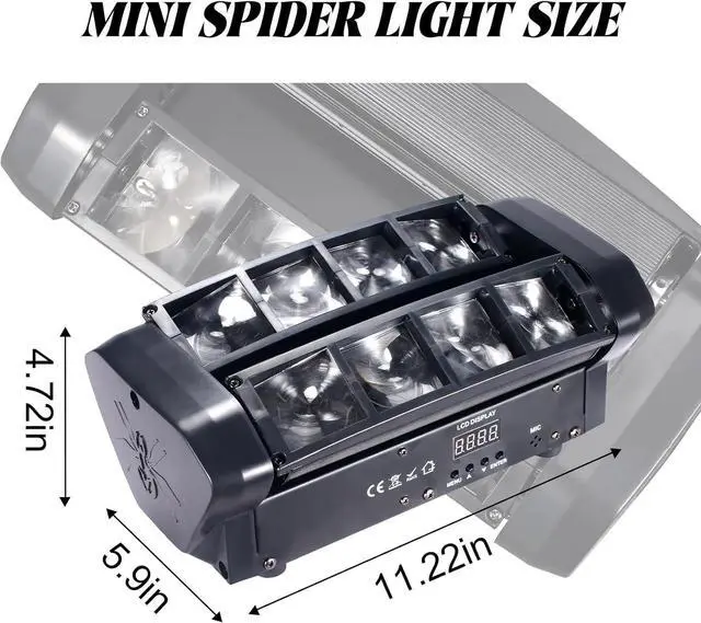 Alt view image 5 of 7 - Mini Spider Moving Head Light 8x5W Beam LED Stage Lights RGBW Sound Activated DMX-512 Control for DJ Party Bar Disco Show Wedding Event Stage Lighting