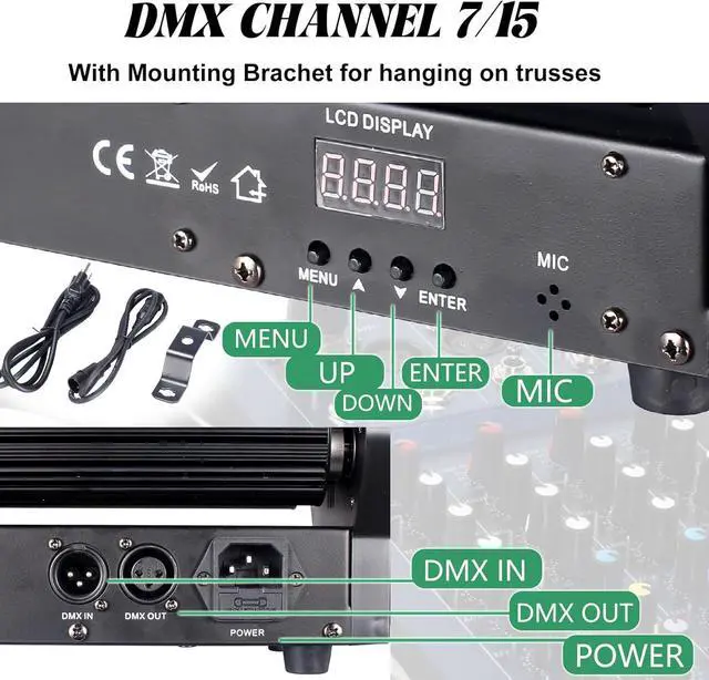 Alt view image 6 of 7 - Mini Spider Moving Head Light 8x5W Beam LED Stage Lights RGBW Sound Activated DMX-512 Control for DJ Party Bar Disco Show Wedding Event Stage Lighting