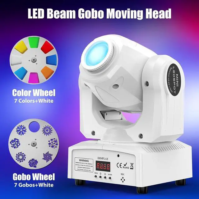 Alt view image 3 of 7 - 60W RGBW Moving Head DJ Lights,LED Spotlights with Remote 8 GOBO 8 Pattern Stage Lighting by DMX and Sound Activated Control DJ Lights for Parties Decoration Live Band Show Club