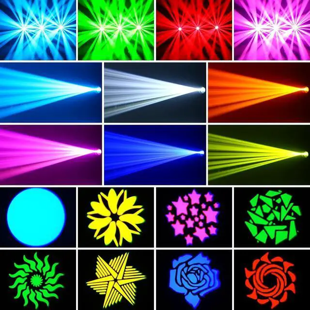 Alt view image 4 of 7 - 60W RGBW Moving Head DJ Lights,LED Spotlights with Remote 8 GOBO 8 Pattern Stage Lighting by DMX and Sound Activated Control DJ Lights for Parties Decoration Live Band Show Club