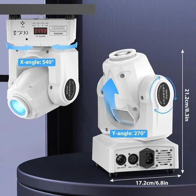 Alt view image 5 of 7 - 60W RGBW Moving Head DJ Lights,LED Spotlights with Remote 8 GOBO 8 Pattern Stage Lighting by DMX and Sound Activated Control DJ Lights for Parties Decoration Live Band Show Club