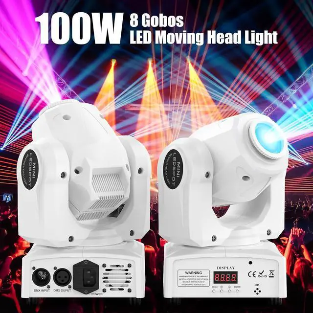 Alt view image 7 of 7 - 60W RGBW Moving Head DJ Lights,LED Spotlights with Remote 8 GOBO 8 Pattern Stage Lighting by DMX and Sound Activated Control DJ Lights for Parties Decoration Live Band Show Club