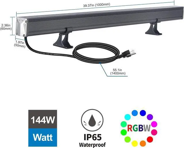Alt view image 4 of 7 - Wall Washer Light with RF Remote Controller, 144W 40'' Linear RGBW 5000K Daylight LED Flood Light, IP65 Weatherproof Color Changing LED Spot Light for Indoor Outdoor Lighting Projects