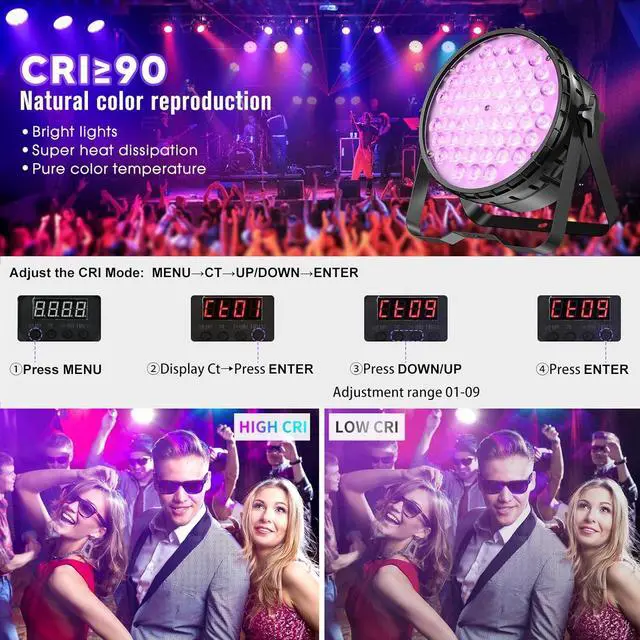 Alt view image 2 of 7 - 54 * 4W High CRI Par Light, CRI/RA>90 RGBW 4 in 1 Ultra-Bright LED Stage Light,Up to 5500 Lm Party Lighting, Party Disco DJ Lights for Photography Video Wedding Show, 1 Pack