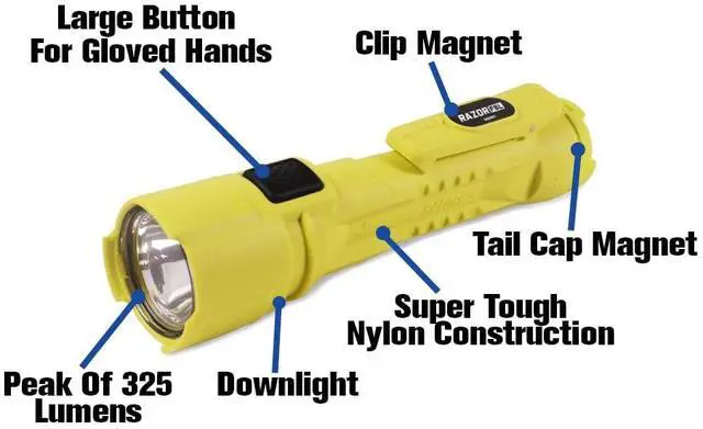 Alt view image 5 of 7 - Razor FSL Dual Light Magnetic LED Flashlight  14,000 Candela, 10-Hour Runtime, USA-Made, Includes 3AA Batteries for Convenience