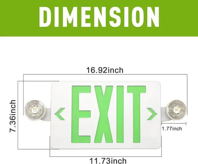 Alt view image 4 of 7 - Green LED Exit Sign with Emergency Lights, Two Adjustable Head Emergency Exit Lights with Battery Backup, Dual LED Lamp ABS Fire Resistance UL-Listed 120-277V (Green, 2 Pack)