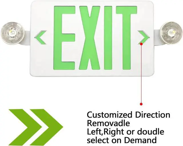 Alt view image 5 of 7 - Green LED Exit Sign with Emergency Lights, Two Adjustable Head Emergency Exit Lights with Battery Backup, Dual LED Lamp ABS Fire Resistance UL-Listed 120-277V (Green, 2 Pack)