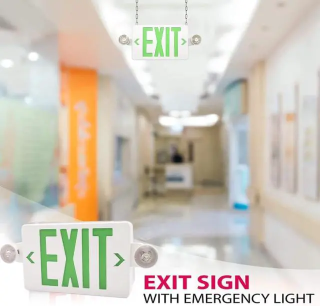 Alt view image 6 of 7 - Green LED Exit Sign with Emergency Lights, Two Adjustable Head Emergency Exit Lights with Battery Backup, Dual LED Lamp ABS Fire Resistance UL-Listed 120-277V (Green, 2 Pack)