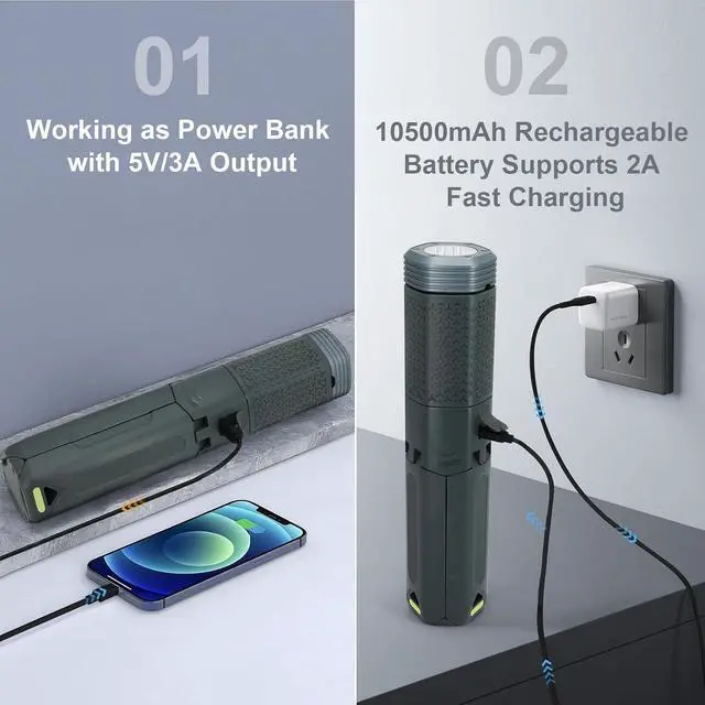 Alt view image 2 of 7 - Telescopic Camping Lights,Portable Camping Lantern with Storage Bag,10500mAh Rechargeable Outdoor Adventure Emergency Light,Waterproof LED Work Lights with Magnetic (Gray)