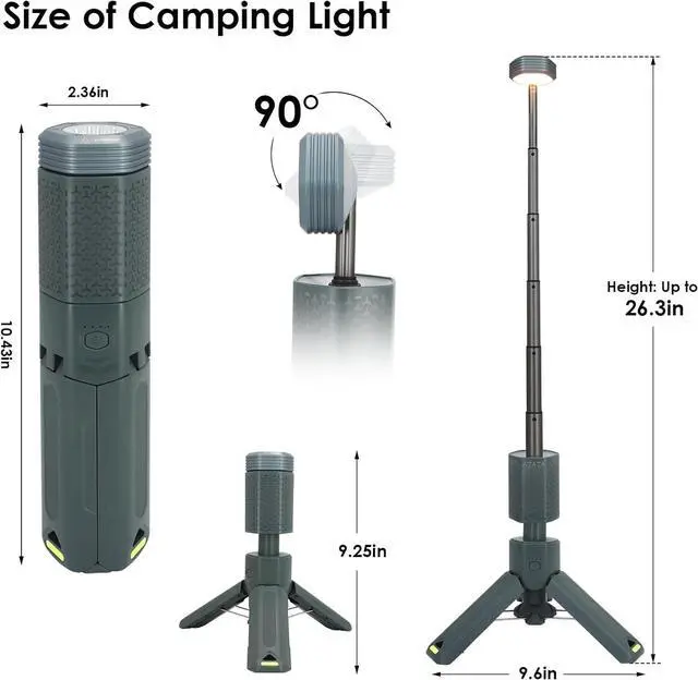 Alt view image 5 of 7 - Telescopic Camping Lights,Portable Camping Lantern with Storage Bag,10500mAh Rechargeable Outdoor Adventure Emergency Light,Waterproof LED Work Lights with Magnetic (Gray)
