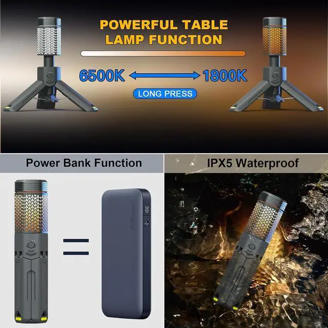 Alt view image 4 of 6 - Camping Lantern Rechargeable, Telescoping-Camping-Lights, 10500mAh Capacity Battery Powered,Outdoor-Lantern for Hiking/Adventure/Power Outages, IPX7 Water Resistant(Dark Grey)