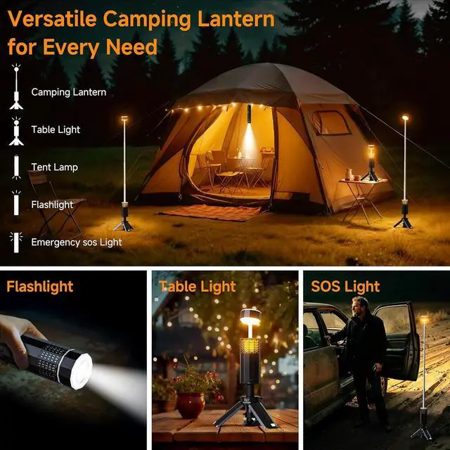 Alt view image 3 of 7 - Rechargeable 21000mAh Camping Light, Telescopic Camping Lights, Collapsible Magnetic Camping Lantern with Stand IPX6 Waterproof Flashlights, Camping Lamp for Emergency, Hiking