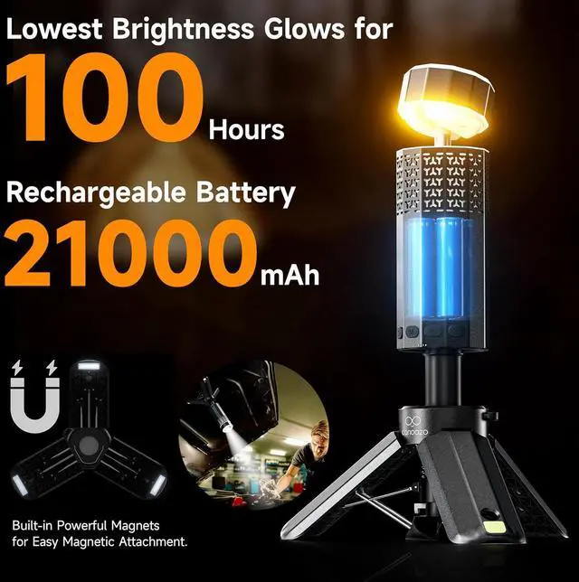 Alt view image 5 of 7 - Rechargeable 21000mAh Camping Light, Telescopic Camping Lights, Collapsible Magnetic Camping Lantern with Stand IPX6 Waterproof Flashlights, Camping Lamp for Emergency, Hiking