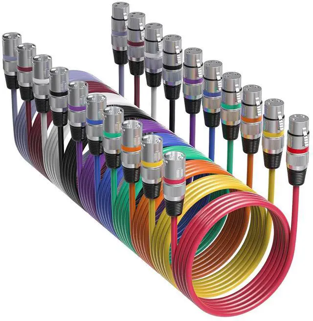 Main image of 10 Color XLR Cable, Multicolor XLR Male to Female 15ft Audio Cables 10 Pack, 3 Pin Balanced XLR Microphone Cables Color Boots XLR Mic Cord Ideal for Microphones, Live Stage, Speaker, Audio Mixer