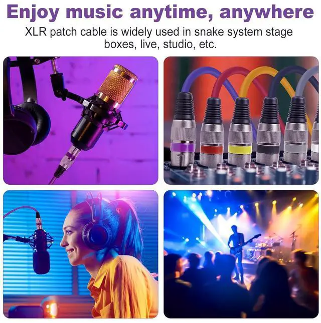 Alt view image 6 of 7 - 10 Color XLR Cable, Multicolor XLR Male to Female 15ft Audio Cables 10 Pack, 3 Pin Balanced XLR Microphone Cables Color Boots XLR Mic Cord Ideal for Microphones, Live Stage, Speaker, Audio Mixer