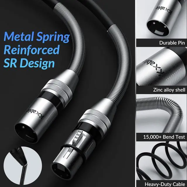 Alt view image 2 of 7 - XLR Cable 20 Feet (6 Pack), 22AWG, Zinc Alloy Shells, XLR Male to Female Heavy Duty Cable, 3 Pin Balanced Shielded Microphone Cord, Durable & Flexible Patch XLR Cable, Metal Spring SR-Black