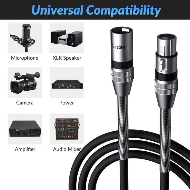 Alt view image 7 of 7 - XLR Cable 20 Feet (6 Pack), 22AWG, Zinc Alloy Shells, XLR Male to Female Heavy Duty Cable, 3 Pin Balanced Shielded Microphone Cord, Durable & Flexible Patch XLR Cable, Metal Spring SR-Black