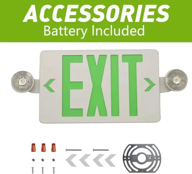 Alt view image 2 of 7 - Green LED Exit Sign with Emergency Lights, Two Adjustable Head Emergency Exit Lights with Battery Backup, Dual LED Lamp ABS Fire Resistance UL-Listed 120-277V (Green, 2 Pack)