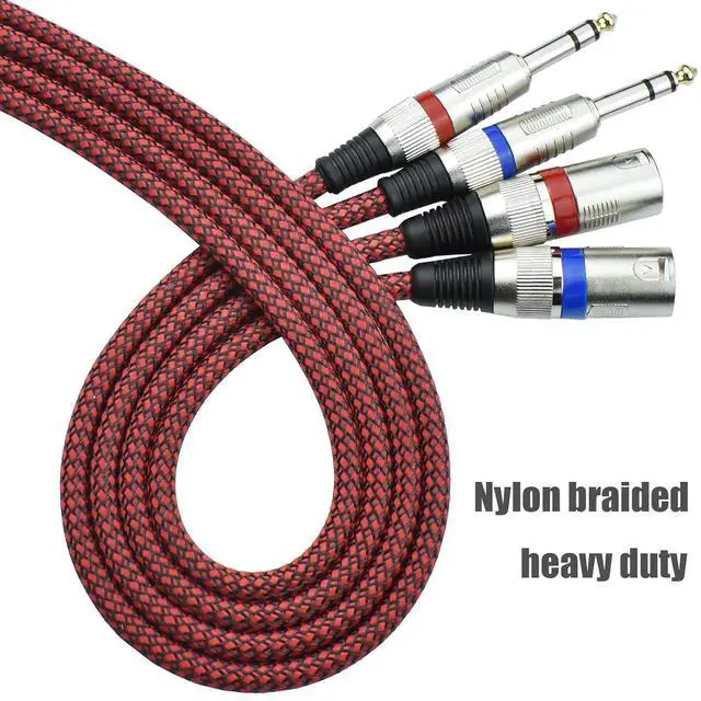 Alt view image 5 of 7 - XLR Male to 1/4" TRS Cable Balanced - 25FT Quarter Inch Stereo to XLR Microphone Cord Adapter, Nylon Braided, OFC Shielded, Red Color, for Mixer, Monitor Speaker, Audio Interface, 2Pack