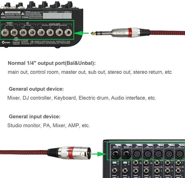 Alt view image 6 of 7 - XLR Male to 1/4" TRS Cable Balanced - 25FT Quarter Inch Stereo to XLR Microphone Cord Adapter, Nylon Braided, OFC Shielded, Red Color, for Mixer, Monitor Speaker, Audio Interface, 2Pack