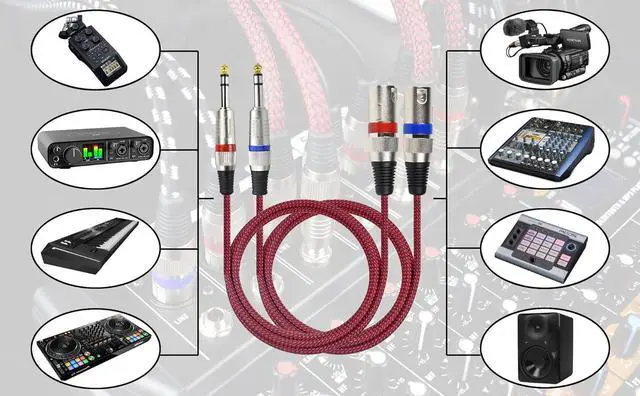 Alt view image 7 of 7 - XLR Male to 1/4" TRS Cable Balanced - 25FT Quarter Inch Stereo to XLR Microphone Cord Adapter, Nylon Braided, OFC Shielded, Red Color, for Mixer, Monitor Speaker, Audio Interface, 2Pack