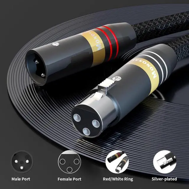 Alt view image 5 of 7 - 17AWG Audiophile XLR Cable XLR Balanced Audio Cable OFC Copper Silver Plated XLR Interconnect 2XLR Male to 2XLR Female Signal Cord for Microphone, Studio Recording, Stage, DJ(2M/6.6Ft)