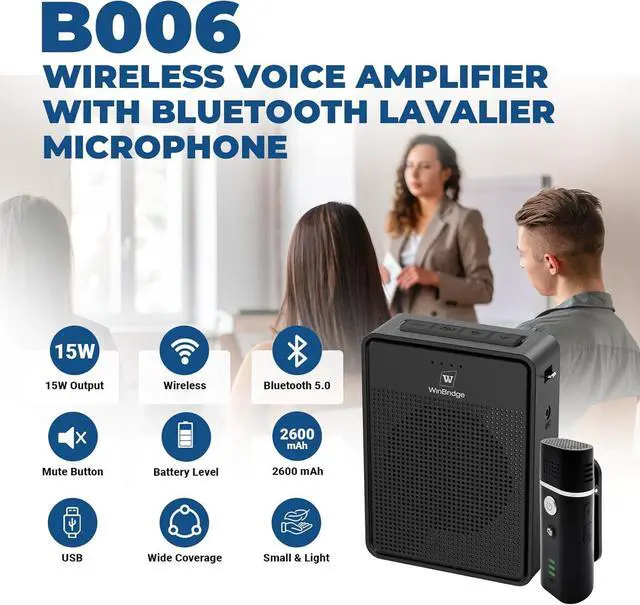 Alt view image 2 of 7 - Wireless Voice Amplifier with Bluetooth Lavalier Microphone, Professional Noise Reduction Portable Microphone with Speaker,Mini Megaphone with Clip on/Lapel Mic for Teachers Classroom Tour Guide B006