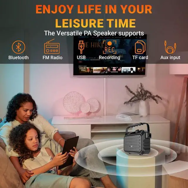 Alt view image 6 of 7 - Voice Amplifier for Teachers - Wireless Microphone Headset & Speaker 30W Bluetooth 5.0 Portable Pa System with Echo,FM,Megaphone Speaker Supports USB/TF Card/Aux for Classroom,Speaking,Singing