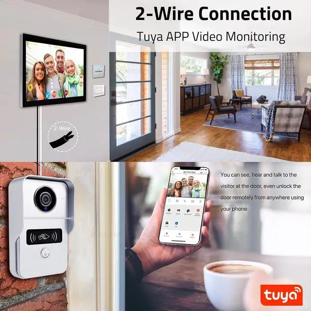 Alt view image 2 of 7 - WiFi Home Video Intercom System, 1080P Video Doorbell Camera and 10 inch Touch Screen Monitor Video Door Phone, DIY Installation (2-Wire Required), Motion Detection, Swipe Card, Monitor, Tuya APP