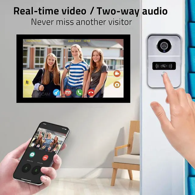 Alt view image 5 of 7 - WiFi Home Video Intercom System, 1080P Video Doorbell Camera and 10 inch Touch Screen Monitor Video Door Phone, DIY Installation (2-Wire Required), Motion Detection, Swipe Card, Monitor, Tuya APP
