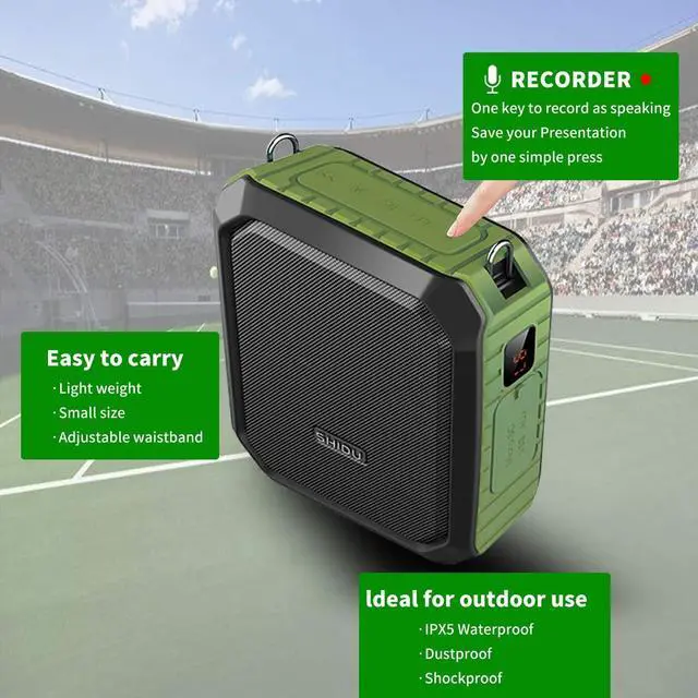 Alt view image 6 of 7 - Portable Voice Amplifier,  Personal Voice Amplifier 18W with Wired Microphone Headset Waterproof Bluetooth Speaker Rechargeable PA System for Outdoors,Teachers,Shower,Beach,Tour Guide